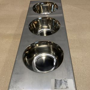 voedercassette 3 vaks 13cm aluminium  met 2 rvs potten 13cm