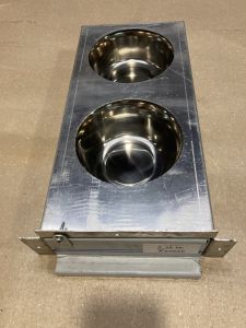 voedercassette 2 vaks 13cm aluminium  met 2 rvs potten 13cm